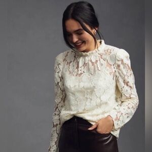 Like-new Anthropologie Lace Ruffleneck Blouse, Medium